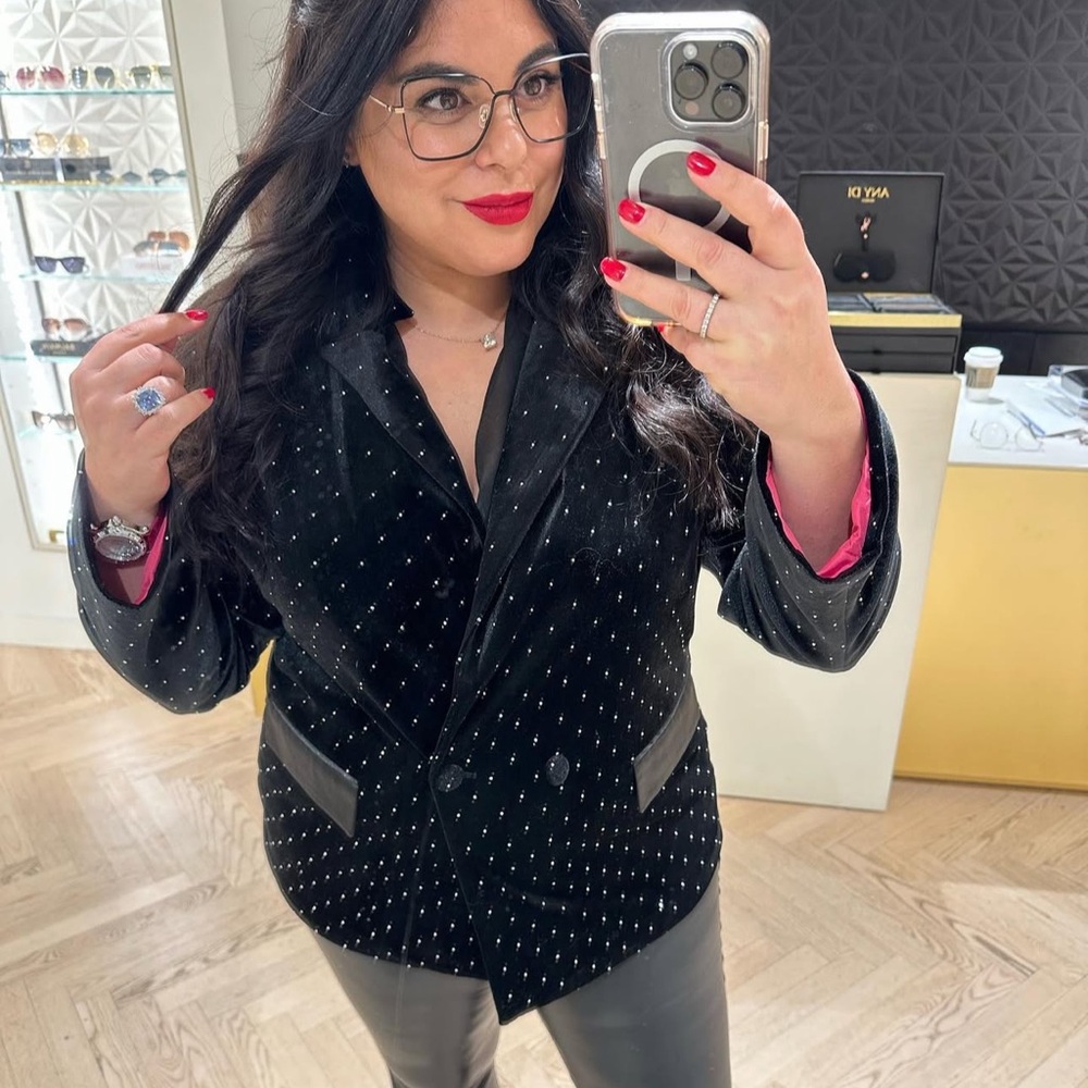 Never Fully Dressed Black Velvet Jacket with Pink Lining - Picture 3 of 13